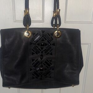 IMAN Black Beaded Tote with Gold Accents